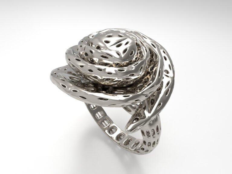 RoseFractal ring – bague génératif imprimé en 3D, vue 1 / generative 3D-printed ring