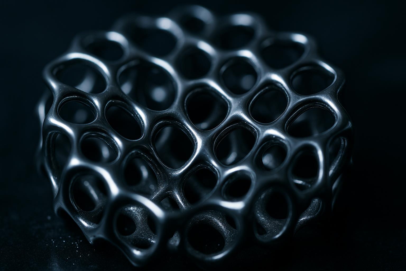 Gros plan sur une structure génératrice en cobalt-chrome poli / macro of polished generative cobalt-chrome lattice