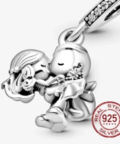 Pendentif perle famille chiot en argent sterling 925 compatible Pandora