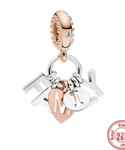 Pendentif perle famille chiot en argent sterling 925 compatible Pandora