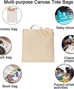 Alternative view of Tote Bag, Natural Color Canvas Reusable Bag with Handle,Foldable Grocery Shopping Bag