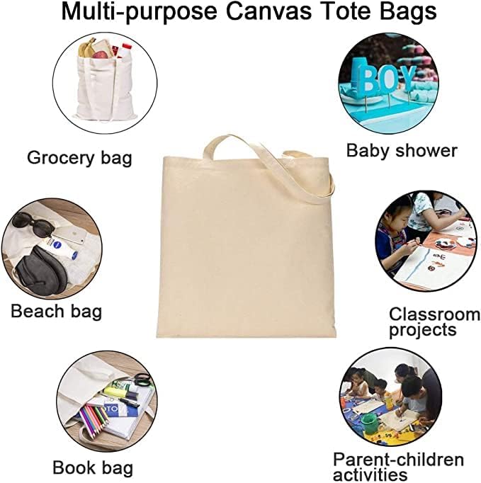 Tote Bag, Natural Color Canvas Reusable Bag with Handle,Foldable Grocery Shopping Bag - Image 2