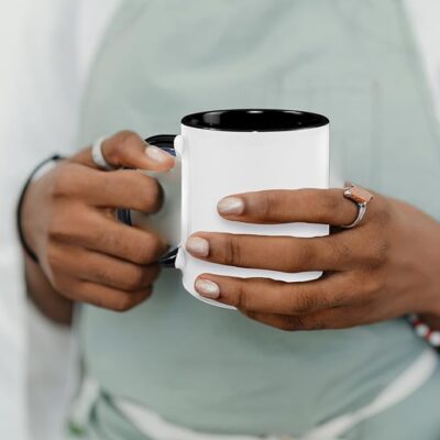 15 once  mugs, inner color, BLACK, and handle