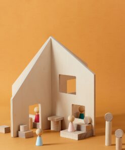 Maison en bois pour enfant avec personnages et blocs – cadeau Québec