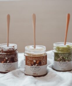 Trio de tartinades pistache, noisette & choco-noisette – Favuzzi