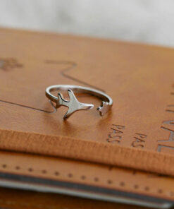 Bague argent ajustable avec avion – Cadeau pour voyageuse