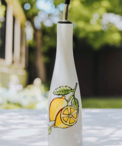 Bouteille d’huile citron peinte à la main – Cadeau estival Québec