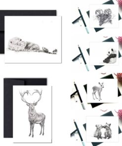 Carte de vœux animaux au fusain – Art québécois