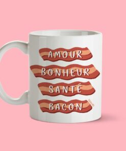 Tasse Amour, bonheur, santé & bacon - Cadeau Québec amateur bacon