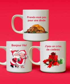 Ensemble de 3 tasses Noël OUI MANON - Cadeau québécois personnalisé