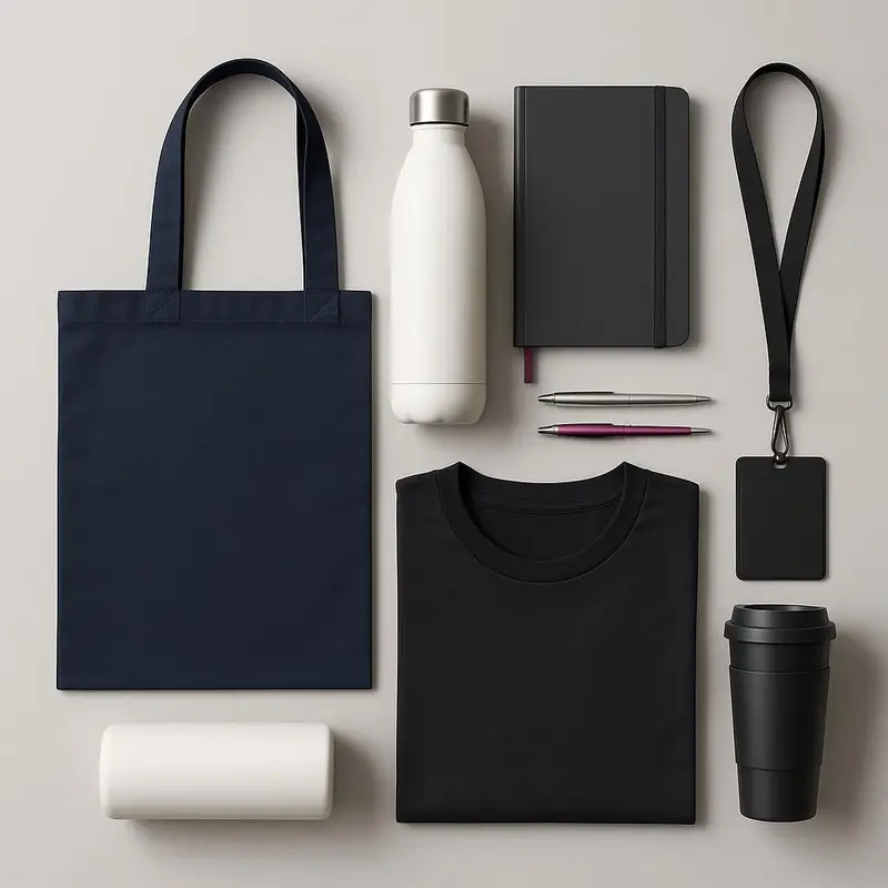 Trousse de produits promotionnels : sac, bouteille, carnet, t-shirt et gobelet